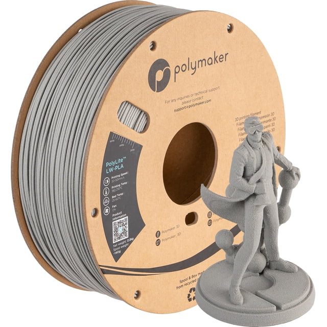 Filamento para impresora 3D POLYMAKER PolyLite LW-PLA gris 0,8 kg
