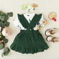 thumbnail image 4 of Mikrdoo Baby Girls Outfits Floral Romper Summer Straps Suspender Skirts Headband 3Pcs Clothes Set Green 12-18 Months, 4 of 9