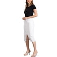 thumbnail image 2 of Falda de mezclilla INSPIRE CHIC para mujer, midi de cintura alta con abertura frontal, en color blanco, con bolsillos., 2 of 6