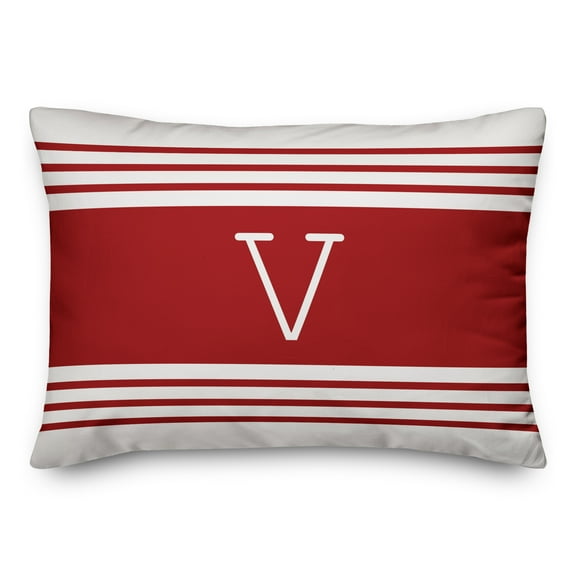Creative Products Red Farmhouse Stripes Monogram 14x20 Spun Poly Pillow