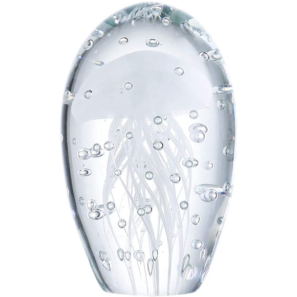 Gala Houseware Blown Glass Jellyfish Paperweight Slight Glow in The Dark, Handmade Glass Art Craft Collectible, Home Decor Desk Centerpiece Ornament (H: 3.9”, White)