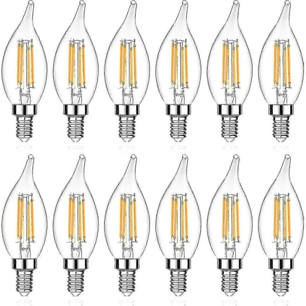 E12 Candelabra Led Light Bulb, Flame Tip Decorative Led Filament Candle Bulb, E12 Base, Non-dimmable, Pack Of 12