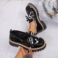 thumbnail image 3 of Xucatan Women's Patent Leather Pointed Toe Flats with Hollow Bow and Rhinestone Detail, Serrated Platform Loafers with Height Increase, Comfortable Slip On Shoes for Spring Summer Walking Gift, 3 of 9