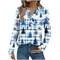 thumbnail image 2 of Womens Fall Tops Long Sleeve V Neck Button Down Christmas Shirts Holiday Party Wear Seasonal Print Loose Fit Comfort Style Blouse, 2 of 7