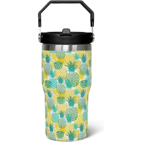 20oz Pineapple Tumbler Flip Straw & Top Handle Insulated Stainless Steel Mug Perfect for Women Tropical Travel Cup