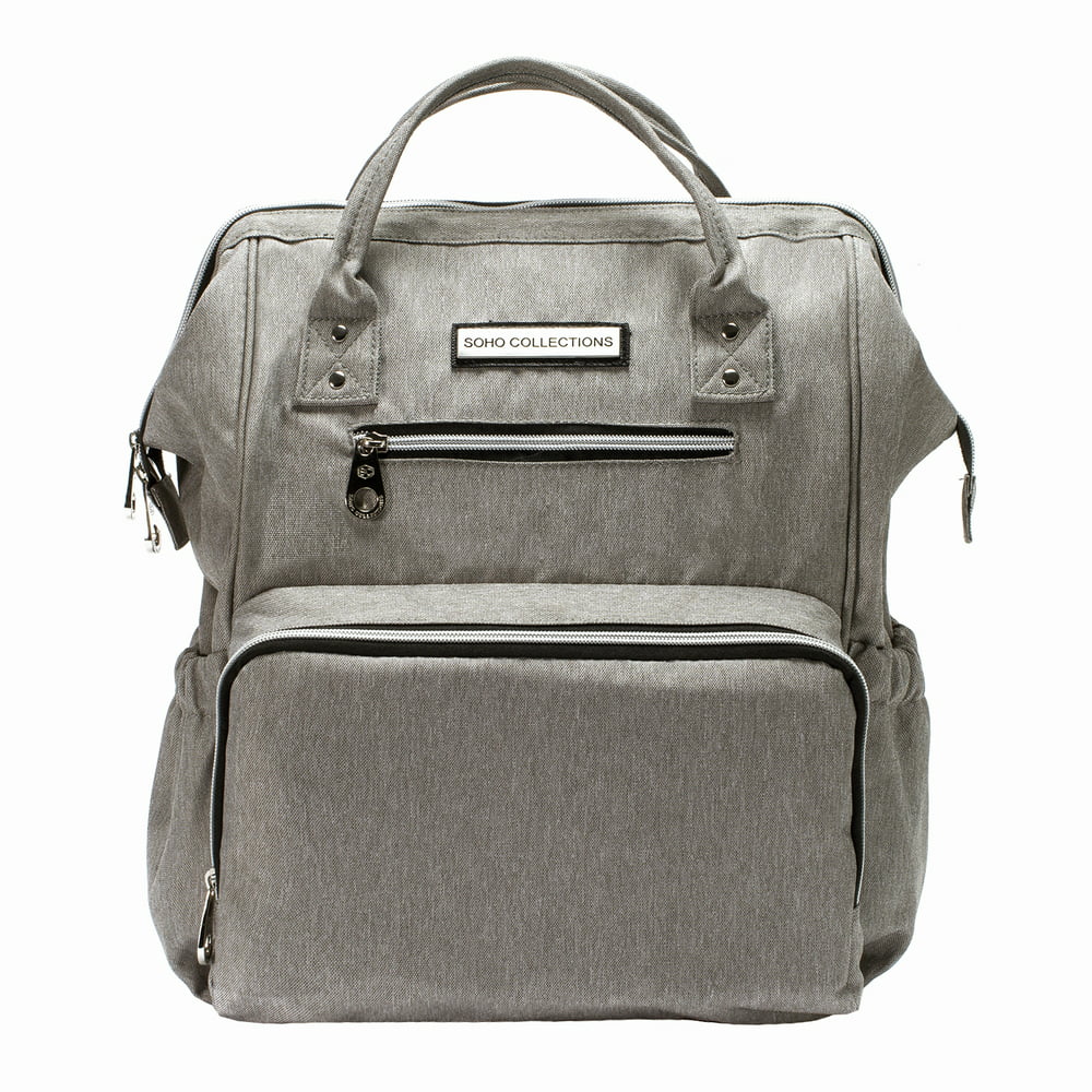 SoHo Backpack Diaper Bag, Wide Opening, Light Gray, 3 Piece Set ...