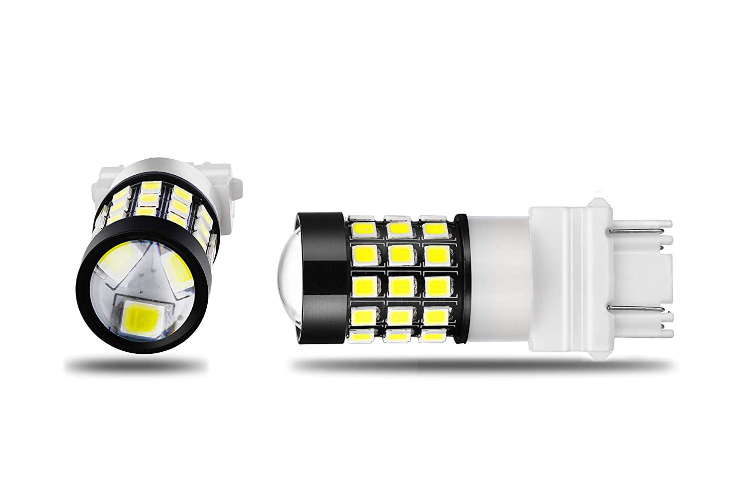 Alla Lighting 3156 3157 LED Strobe Flashing Brake, Reverse Lights Bulb 2835-SMD 3157 LED Back-up, Brake Stop TaIl Lights Replacement for Cars, Trucks, 6000K Xenon White (Set of 2)