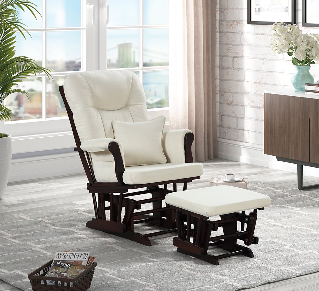 Angel Line Monterey II Glider and Ottoman, Espresso Finish with Beige Cushions
