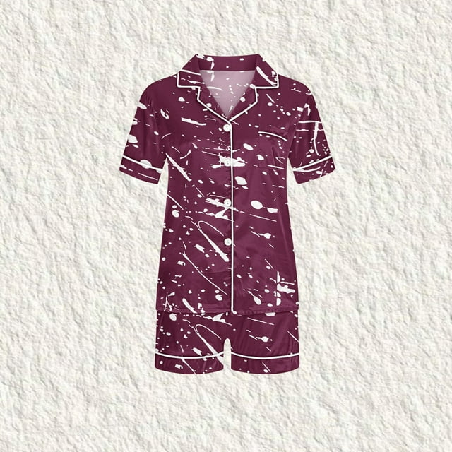 TopLLC Ensembles de Pyjama Enfants Décontracté Uni Col Rabattu Manches Courtes Blouse Mode Short Ensemble de Pyjama Fille Serveur