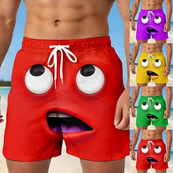 ibiyuan Mens Funny Swim Trunks Funny Expression Graphic Lightweight Beach Board Shorts Drawstring Waist Mens Bathing Suits Beach Swimwear