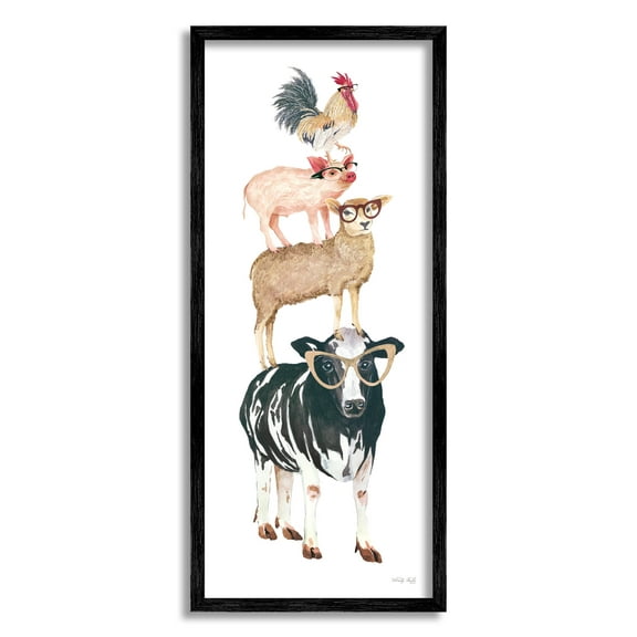Stupell Industries Stacked Farm Animals Wearing Glasses Graphic Art Black Framed Art Print Wall Art, Design by Cindy Jacobs