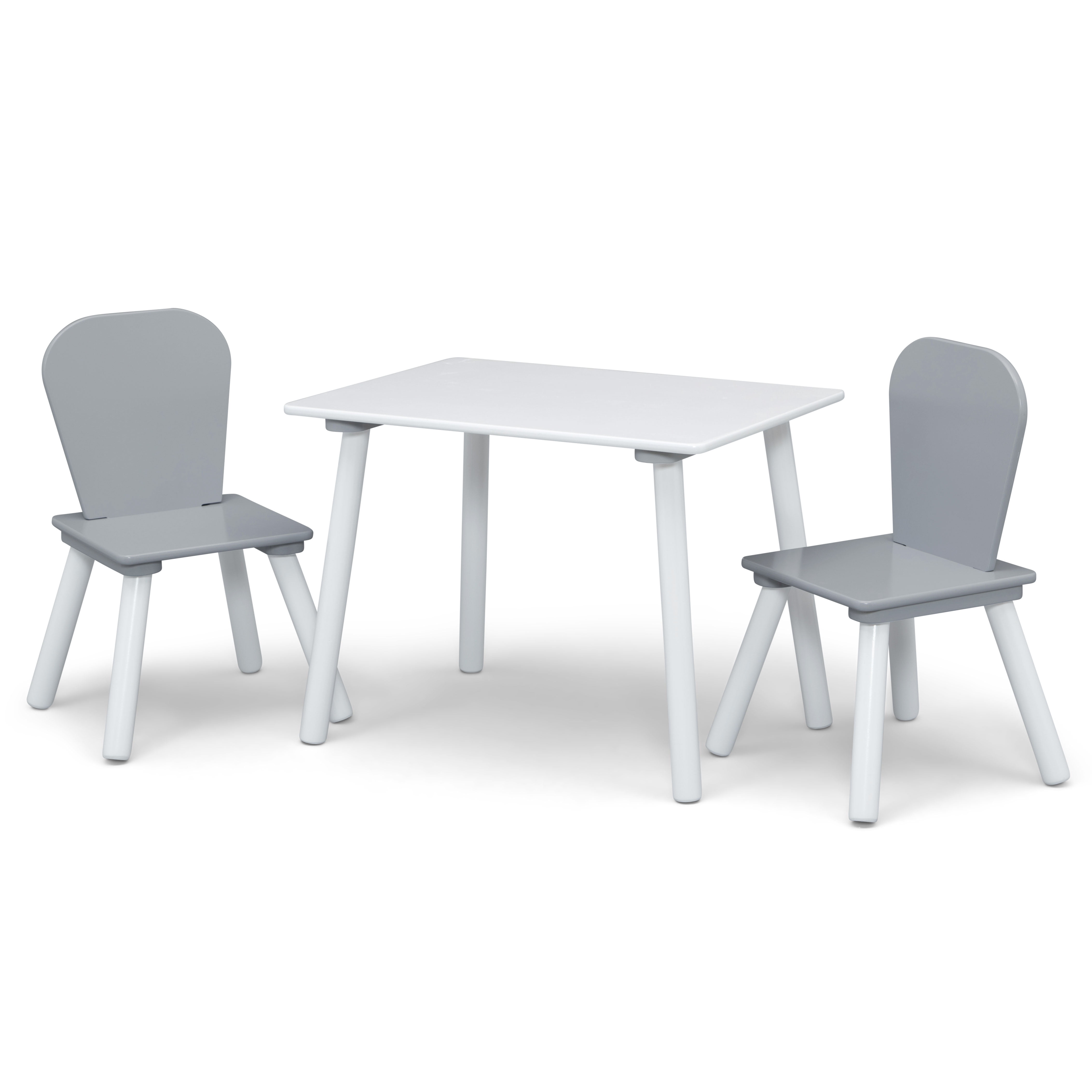 Delta Children 4-Piece Toddler Playroom Set – Includes Play Table, 2 Chairs and and 6 Bin Toy Organizer with Reusable Vinyl Cling Stickers, Light Grey/Dark Grey