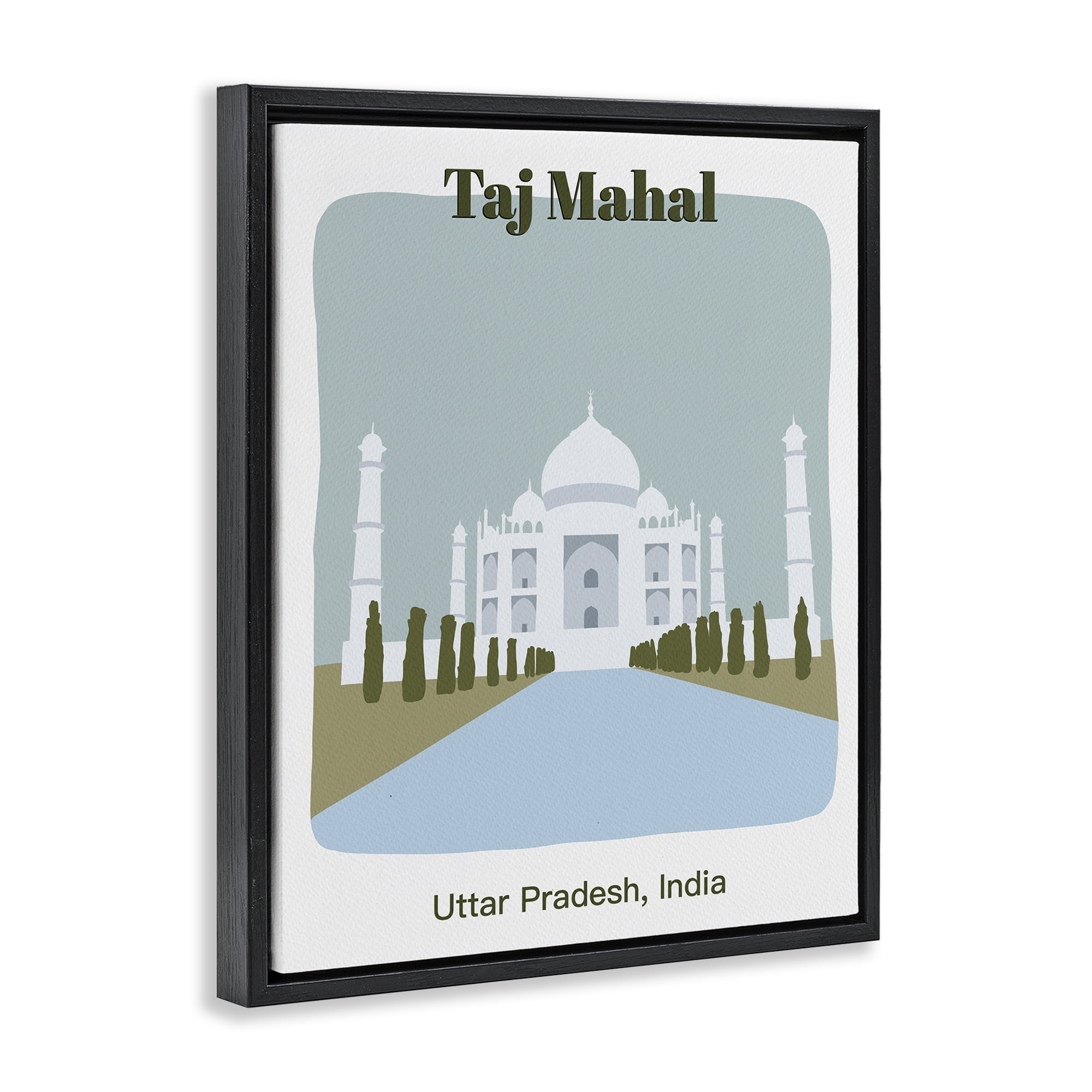 Stupell Industries Taj Mahal Architecture Town & City Painting Black Floater Framed Art Print Wall Art, 25 x 31
