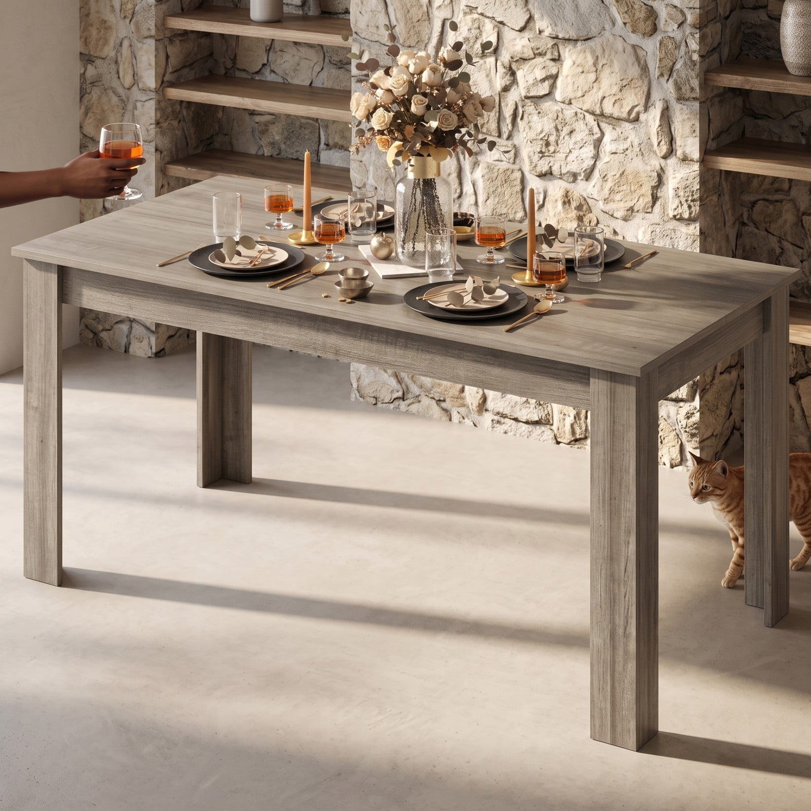 Furnibear 63 Inch Rectangular Modern Dining Table, Engineered Wood Kitchen Table for 6, Spacious Rectangle Dinner Table with Sturdy Wood Legs for Dining, Light Gray