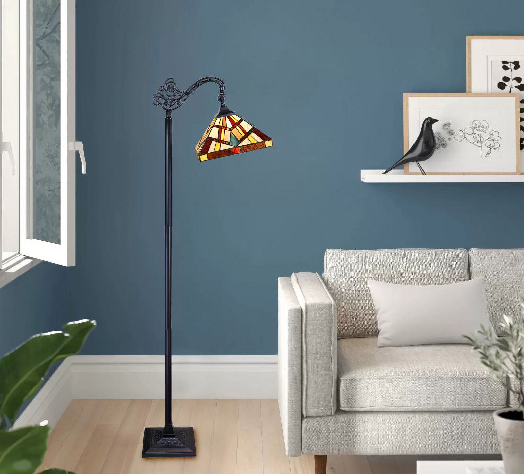 RADIANCE Goods Tiffany-Style Blackish Bronze 1-Light Mission Reading Floor Lamp 11" Shade