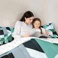 thumbnail image 5 of Manfei Geometric Abstract Queen Comforter Set, Green Square Rectangle Bedding Comforter Set, Teen Kid Child Adult Reversible Bedding Set, Luxury Bedroom Decor, 3 Pieces, 5 of 8