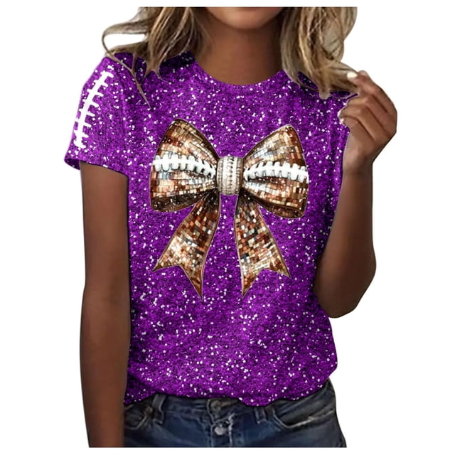Blusas de Manga Corta para las Mujeres, Moda Impresa Cuello Redondo Camiseta Superior, Ligero Poliéster Casual