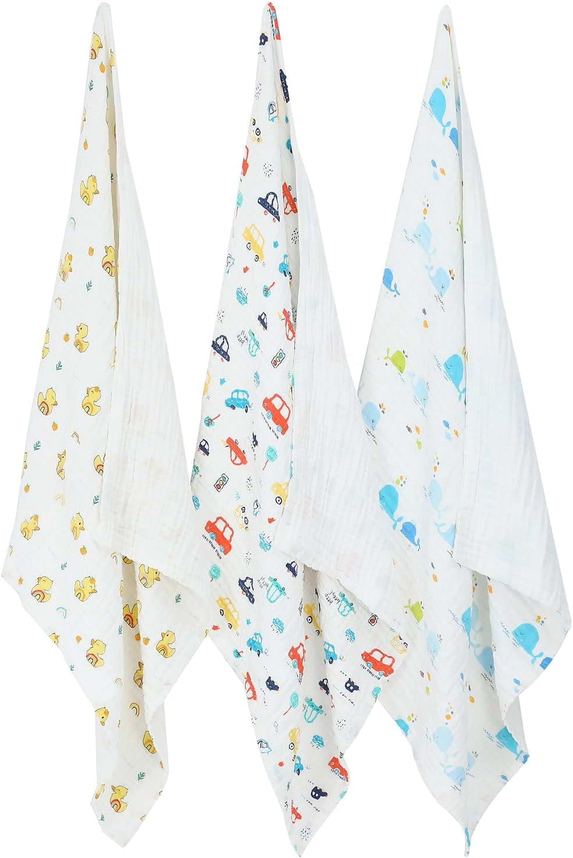 Pio Dino Baby Muslin Bath Towel (Kit w/ 3 units) 41.33" x 39.37'' White/Colorful