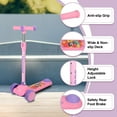 thumbnail image 4 of Meghna Kids Kick Scooter 3 LED Light-up Wheels with Music Anti-slip Deck Height Adjustable for 3-6 Years Old Toddler Boys Girls Pink, 4 of 6