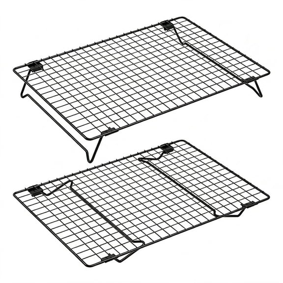 Jademall 2-Pack Foldable Cooling Racks, 13.4"x9.45" Non-Stick Carbon Steel Wire Rack for Baking Cookies and Cakes, Stackable Multi-Purpose Stand for Cooking and Draining