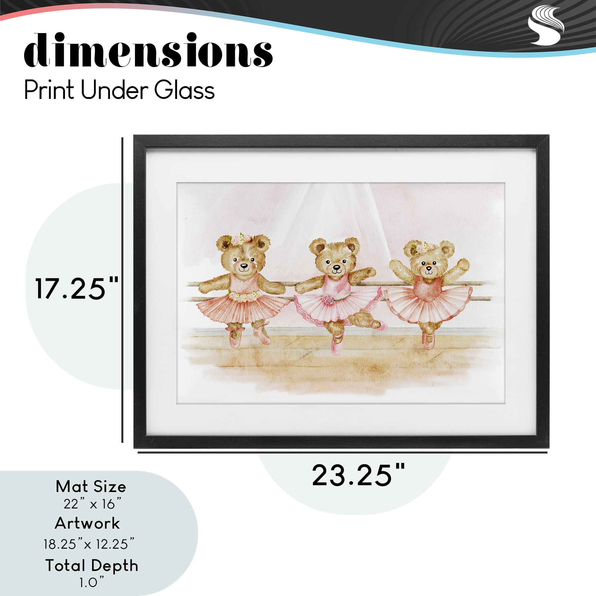 Ballet Teddies Triplet Black Framed Print Under Glass, design by Amy Hall
