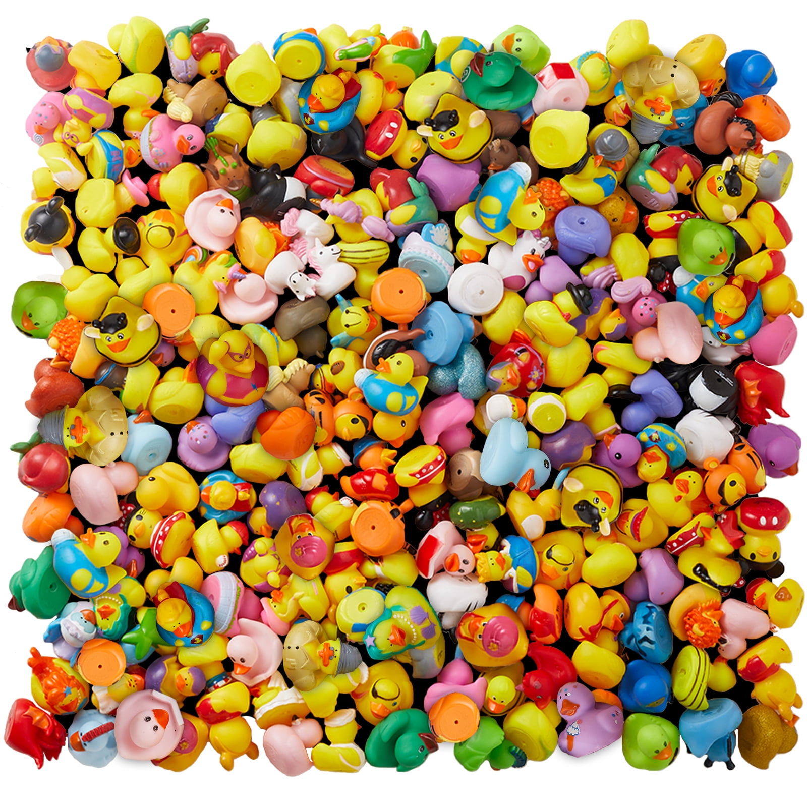 ValenLyra 100 pack Rubber Ducks for Jeeps Ducking - 2" Bulk Floaters, Safe 3+ Kids/Baby Bath Toys with Bag, Assorted Styles, Party Favors/Birthdays (100 Varieties)