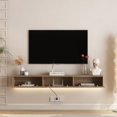 thumbnail image 2 of Floating TV Stand with 16-Color LED Lights & Power Outlet, Wall Mounted High Gloss TV Shelf, 68.8” Large Storage TV Cabinet for Living Room, 2 of 8