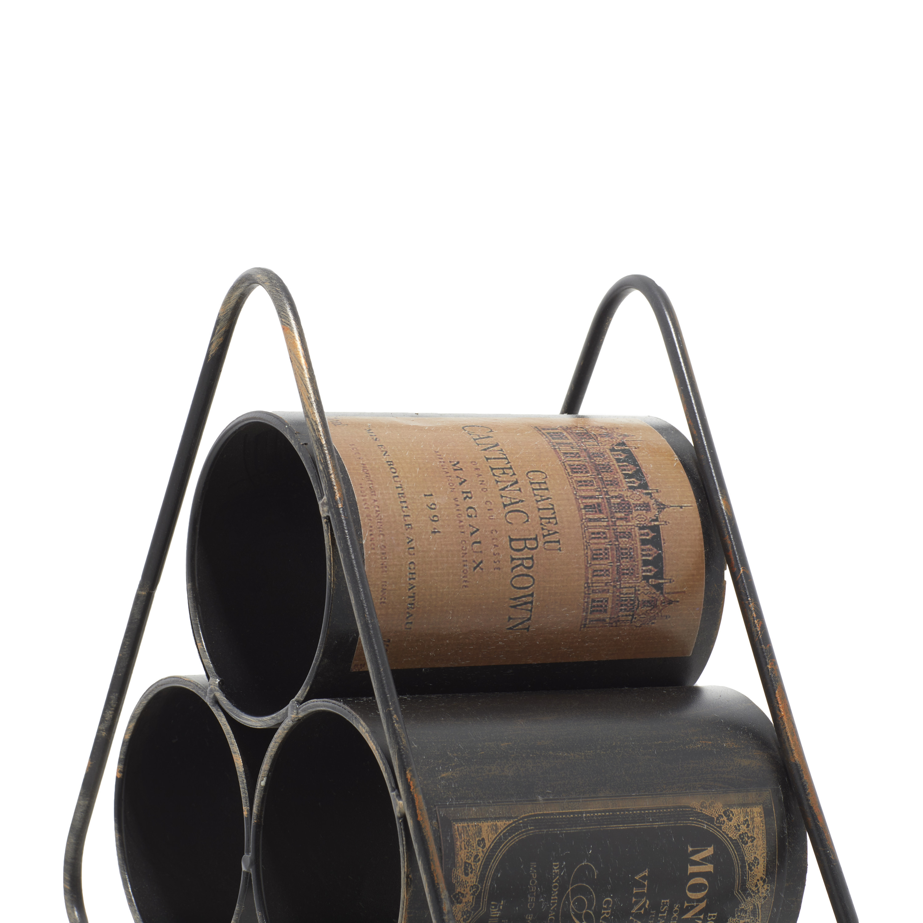 DecMode 11" x 10" Black Metal 3 Bottles Wine Rack, 1-Piece