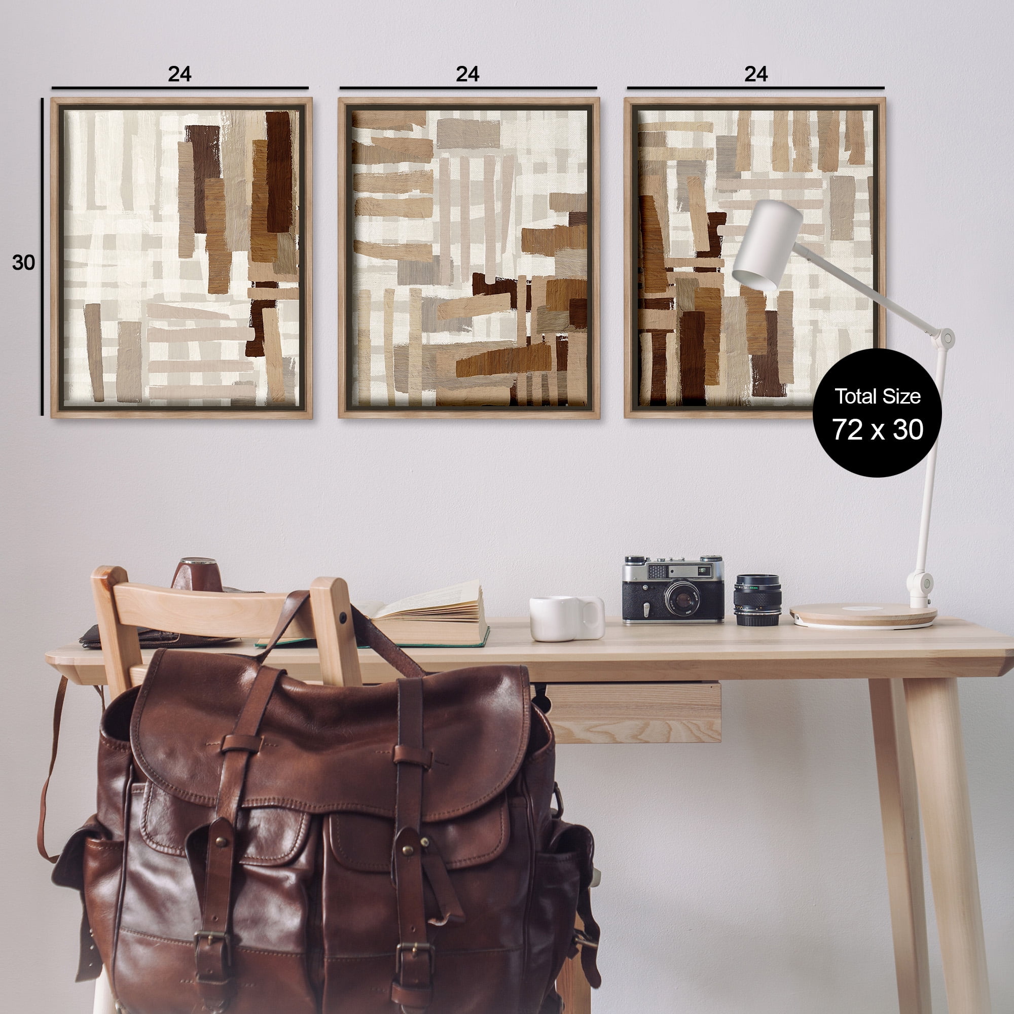 Stupell Industries Natural Hatched Patterns Abstract Painting Brown Floater Framed Canvas Art Print Wall Art, 25 x 31, Set of 3