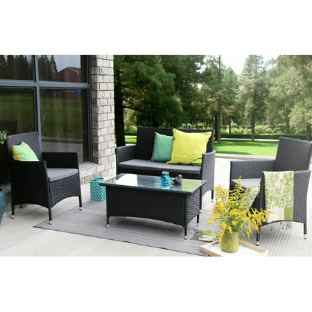 baner garden outdoor furniture complete patio pe wicker rattan garden set,  black, 4-pieces