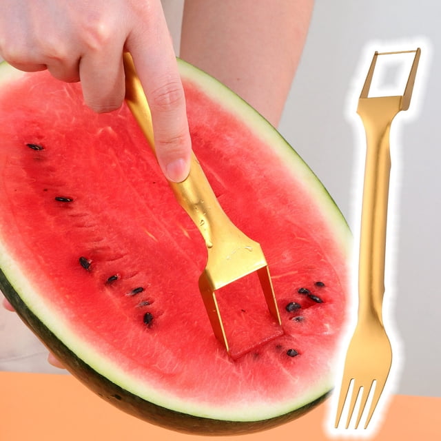 Oleegame 1PC Tomato Slicer And Lemon Slicer Stainless Steel Fruit Cutter Cut Watermelon Segmentation Watermelon Cutting Tool Fruit Cutting Fork Kitchen Small Tool Gold