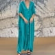 thumbnail image 4 of mfyjkho Vestidos para mujer, Vestido informal holgado de satén con cuello en V y botones de color liso para mujer Vestidos maxi para mujer l, 4 of 8