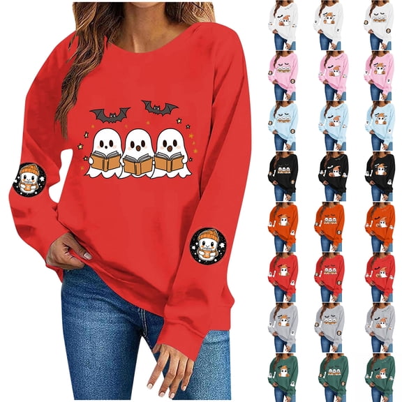 Chiccall Women's Halloween Pumpkin Graphic Sweatshirt Long Sleeve Crewneck Pullover Casual Fall Top