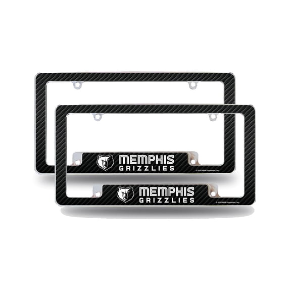 Memphis Basketball Grizzlie's (Set of 2) Chrome Metal License Plate Frames with Carbon Fiber Design