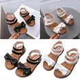 thumbnail image 4 of Girls Sandals for Toddler Kids 2025 Leather Bow Open Toe Ankle Strap Summer Flats Princess Dress Sandals, 4 of 5