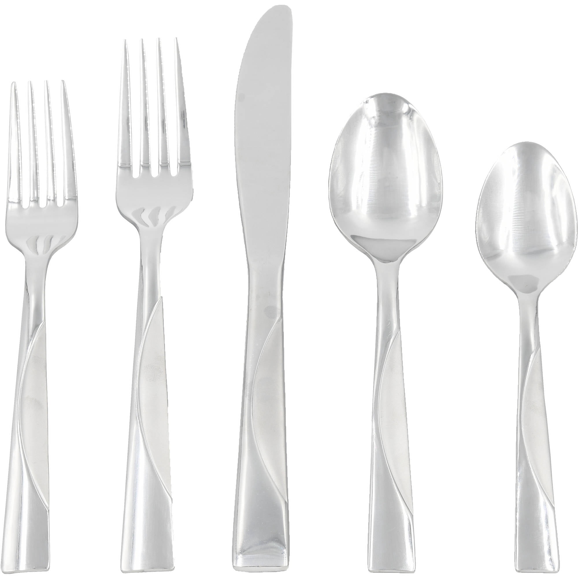 Mainstays Kingsley 20 Piece Stainless Steel Flatware Set, Silver Tableware