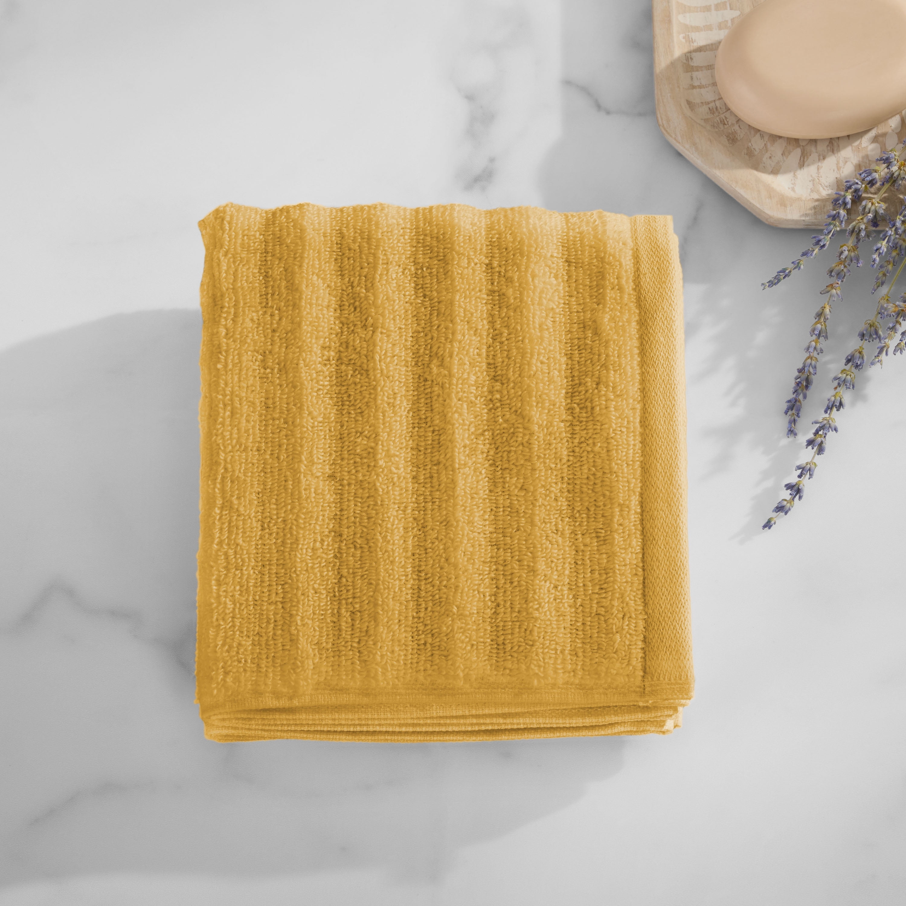 Mainstays Performance Cotton Hand Towel, Super Soft Quick Dry Fade Resistant, Textured Yellow