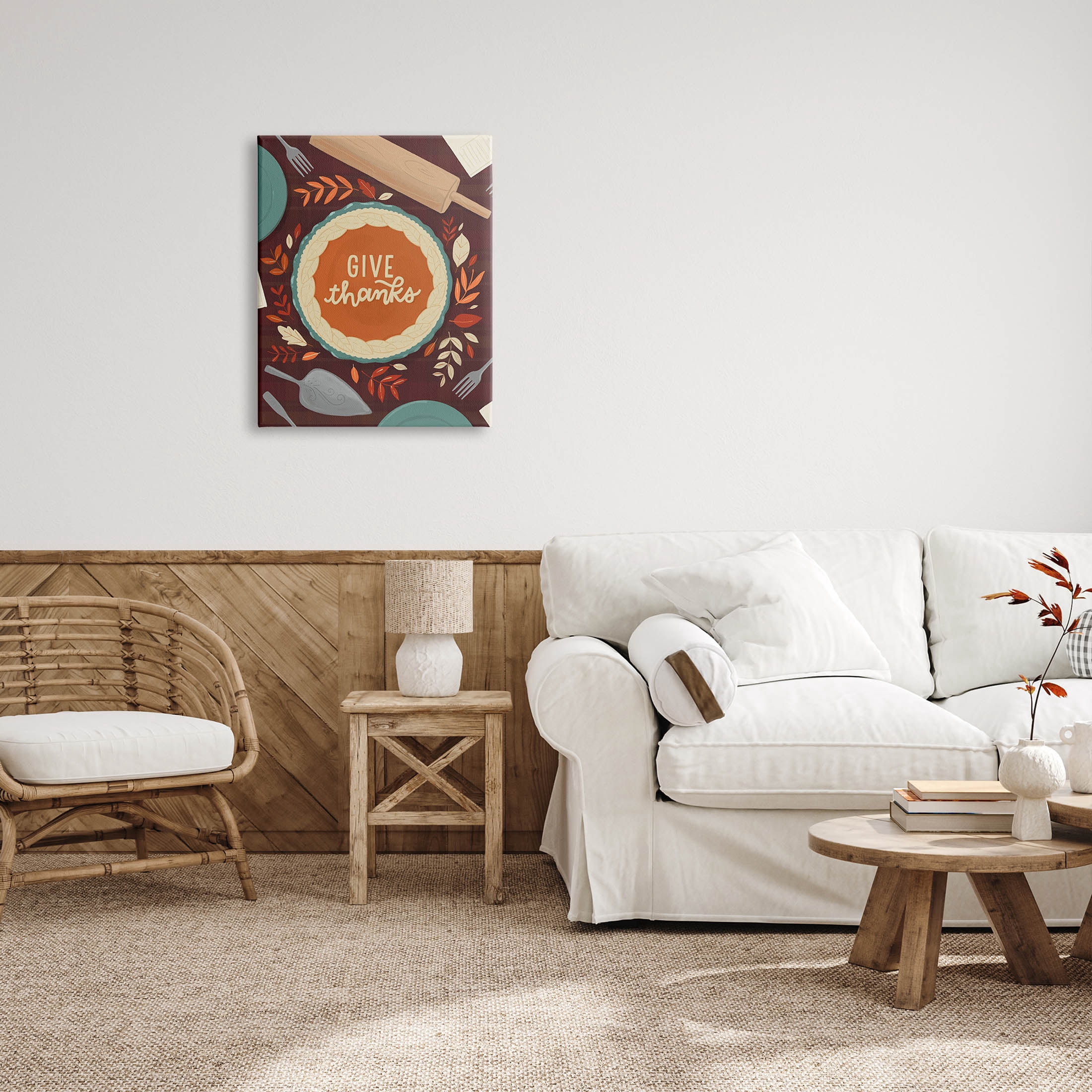 Give Thanks Kitchen Utensils Pattern Holiday Graphic Art Gallery Wrapped Canvas Print Wall Art