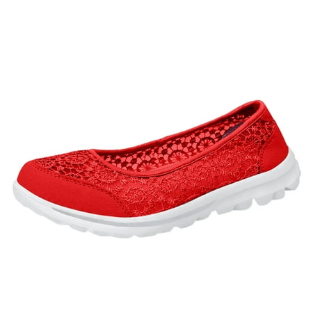

Daznico Womens Shoes Women Breathable Lace Up Shoes Flat Shoes Casual Shoes Unisex Lightweight Mesh Work Shoes Sporty Breathable Slip Work Trainers Shoes for Women Red 7.5