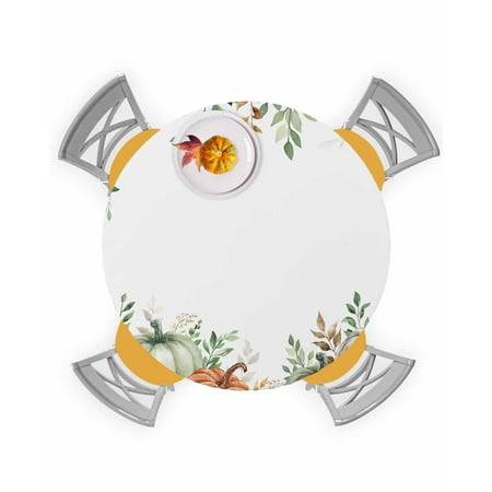 

Round Tablecloth with Elastic Eucalyptus Leaf Fall Pumpkin Floral Thanksgiving Waterproof Stain-proof Table Cover Wipeable Fitted Table Cloths for 36 -44 Round Tables Dining Kitchen