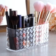 Yonrjhukm Cosmetic Organizer with Three Compartments, Transparent Acrylic Makeup Brush and Eyebrow Pencil Storage Box, Stylish and Functional Vanity Solution for Beauty Tools & Accessories