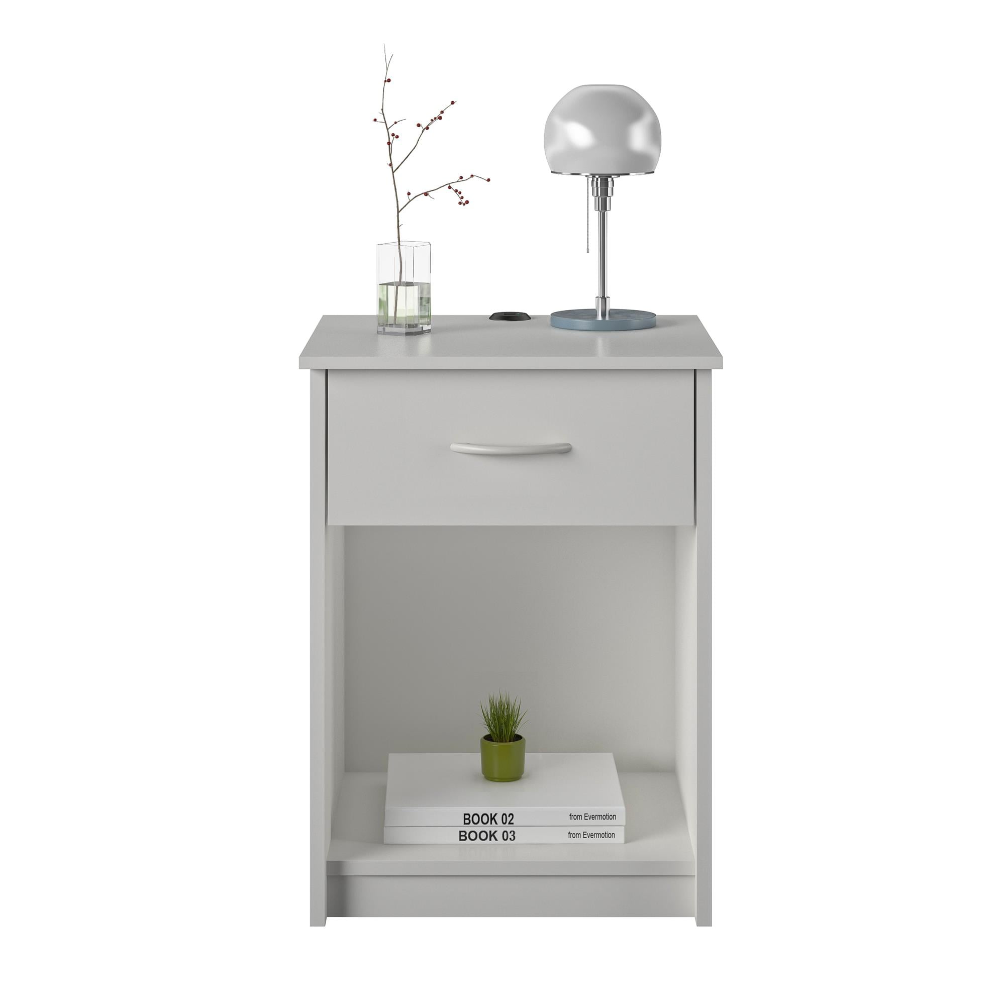 Mainstays 1 Drawer Nightstand With Usb Power White Walmart Com Walmart Com