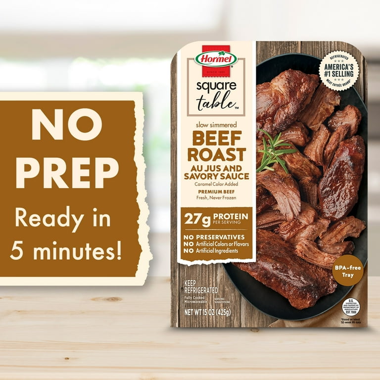 HORMEL SQUARE TABLE Slow Simmered Beef Roast Au Jus & Savory Sauce, Refrigerated, 15 oz Plastic Tray