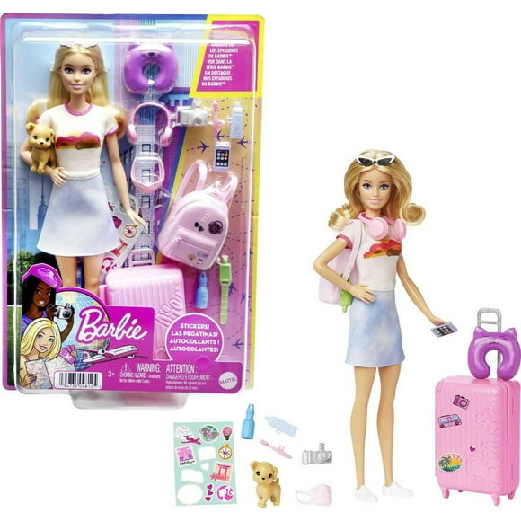 Barbie Doll and Accessories, Travel Set with Puppy, Ages 3+