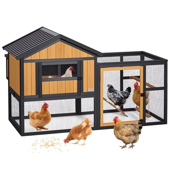 PETSFIT Chicken Coop for 4-6 Chickens,Outdoor Backyard Coop with Run, 3 Nesting Boxes, 3 Roost Bars (1 with Swing),Easy Clean 3-Door Access,Weather-Resistant PVC Roof, 6 Ground Stakes