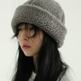 thumbnail image 3 of CoCopeaunts Winter Warm Brimless Melon Cap Women Hip Hop Beanie Artificial Lamb Wool Hat Women Skullcap Cuff Docker Fisherman Beanies Hats, 3 of 6