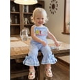 thumbnail image 5 of BemeyourBBs Toddler Baby Girls Let the Good Time Boil Caryfish Outfit Plaid Gingham Romper Overalls One Piece Jumpsuit Sleeveless Letter Lobster Embroidery Bell Bottom Overalls Toddler Summer Clothes, 5 of 9