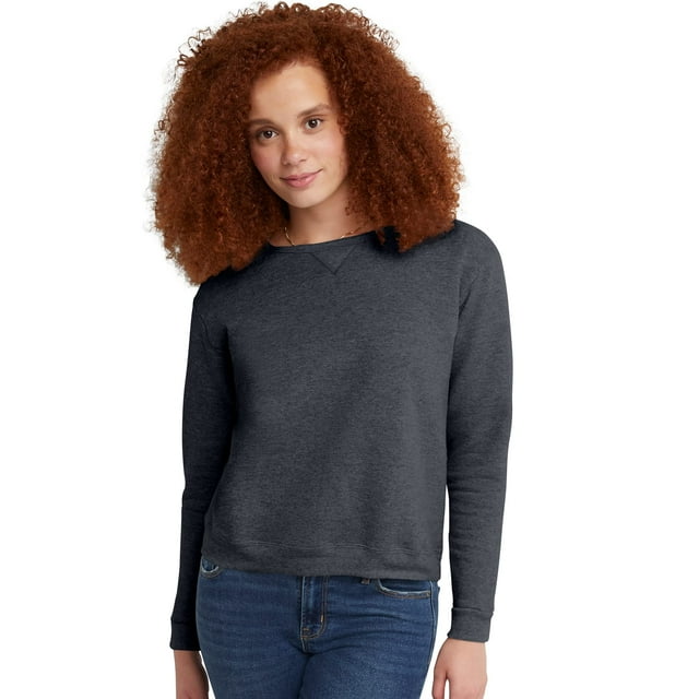 Sudadera Hanes EcoSmart con cuello redondo Slate Heather para mujer