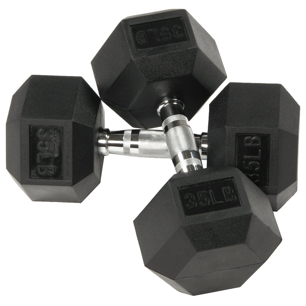 BalanceFrom Rubber Encased Hex Dumbbells, 35 lbs Pair - Walmart.com ...