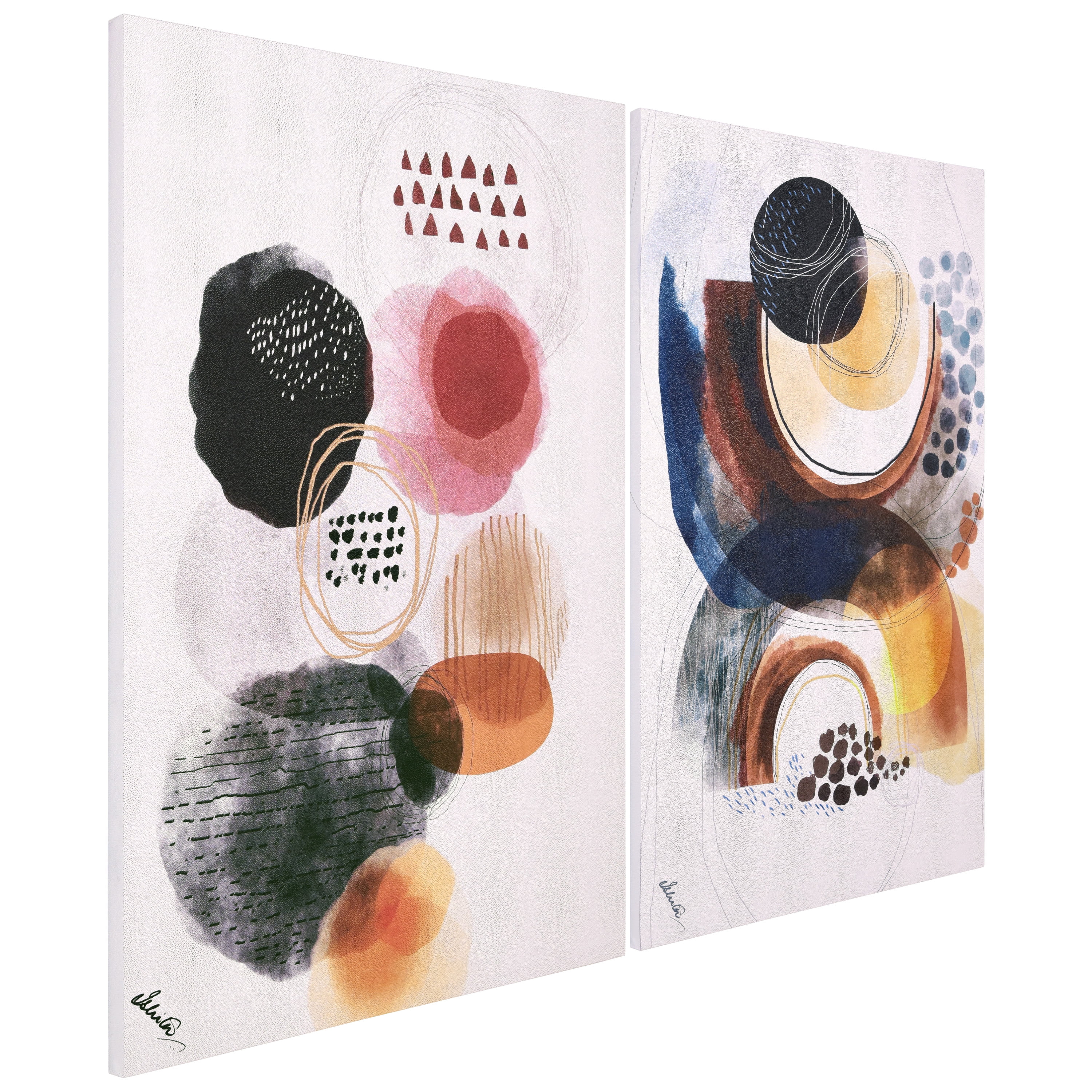 "Colorful Harmony I & II", Colorful Abstract Rendered on Silver Shagreen Wrapped Canvas Wall Art Set, sized 60"x40"